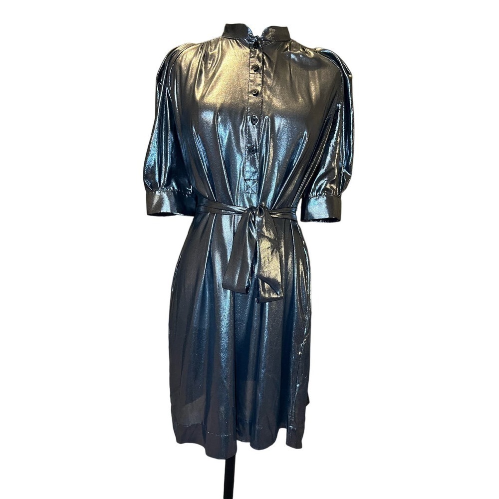 Zadig & Voltaire Belted Shirt Dress Retouch Foil in Silver Size S